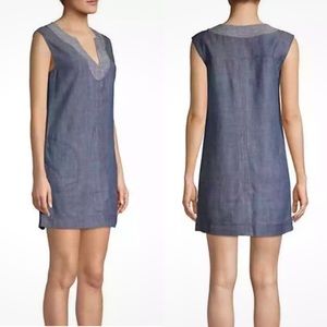 Trina Turk Chelby Denim Shift Dress Linen Blend Sleeveless Size 6